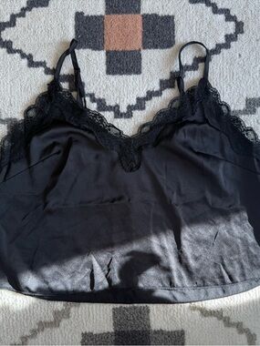 Colsie Black Lace Trim Satin Camisole